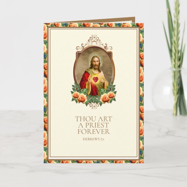 Carte Ordinations de prêtres Sacré-Cœur Jésus Élégant  (Devant)