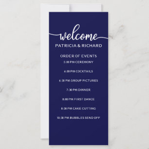 Carte Ordre des événements de mariage chic bleu marine e