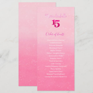 Carte Ordre des événements de Quinceñera Rose Pailleté