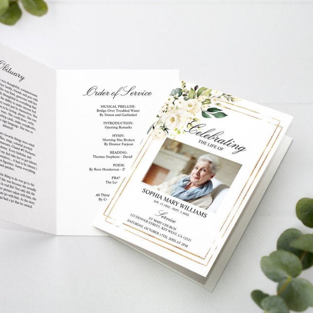 Carte Ordre des funérailles | Floral Memorial Program (Créateur téléchargé)