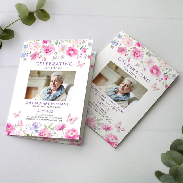 Carte Ordre des funérailles | Floral Memorial Program (Créateur téléchargé)