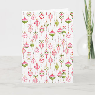 Carte Ornement de Noël aquarelle rose et vert
