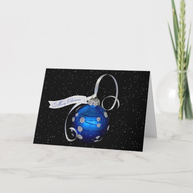 Carte Ornement De Noël Bleu Dans Les Snowflakes (Devant)