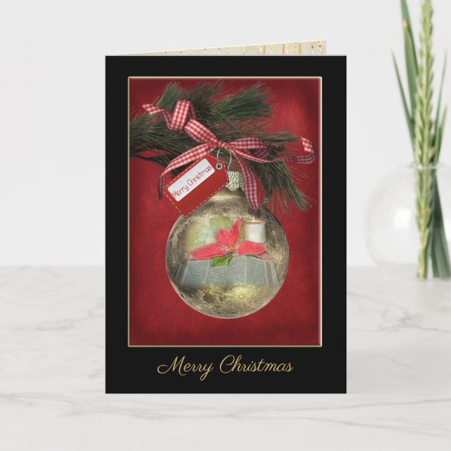 Carte ornement de Noël d'or avec la bible et la (Devant)