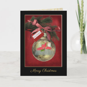 Carte ornement de Noël d'or avec la bible et la