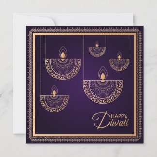 Carte Ornement en or violet et Rose Happy Diwali