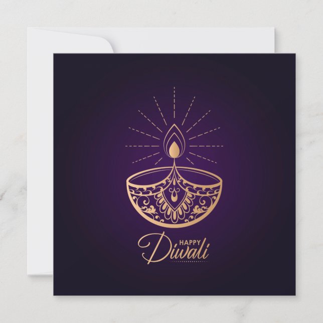 Carte Ornement en or violet et Rose Happy Diwali (Devant)