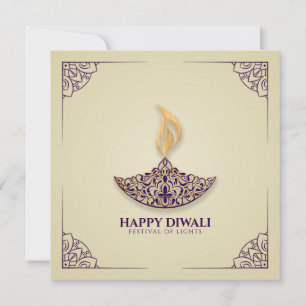 Carte Ornement violet et or Joyeux Diwali 