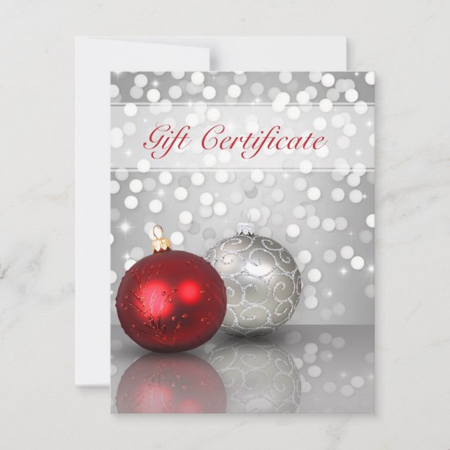 Carte Ornements de Noël chatoyants - Certificat cadeau (Devant)