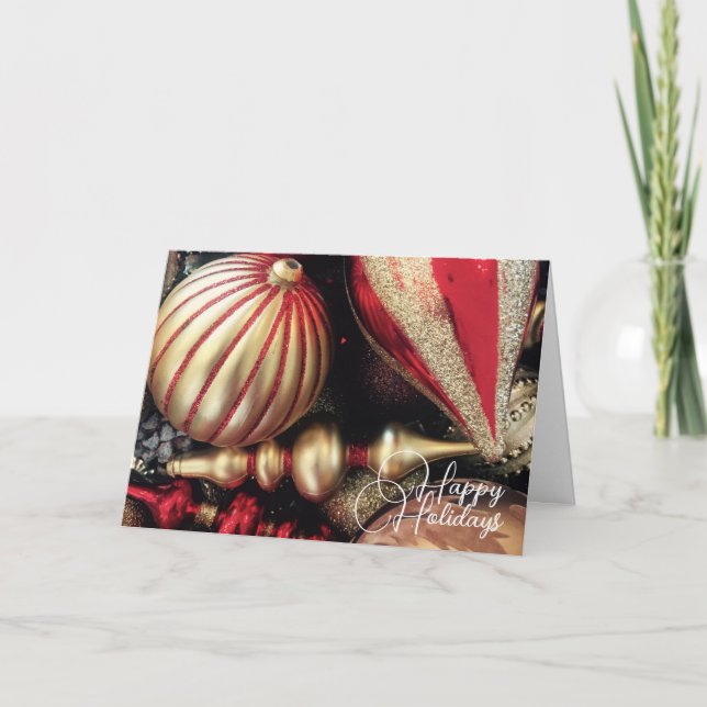 Carte Ornements de Noël de Noël Rouge et Or (Devant)