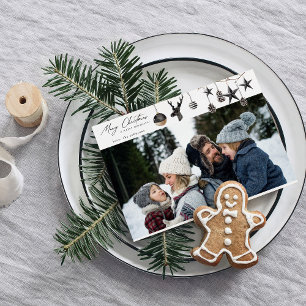 Carte Ornements noirs et para photo Joyeux Noël