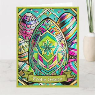 Carte Ostermotiv farbiger Cartoon mit Ostéréier 13553
