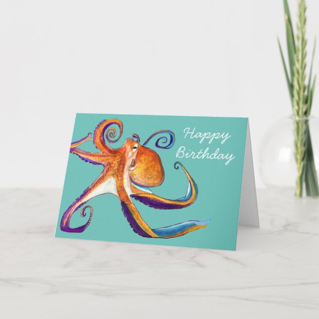Carte Otopus vie marine aquarelle art (Devant)