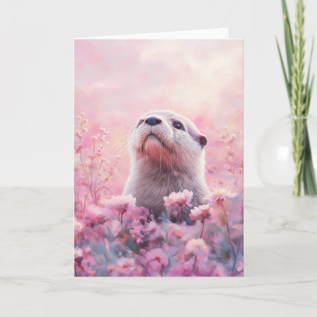 Carte Otter à travers des fleurs florales rêvées (Devant)