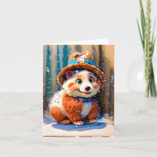 Carte Ours à la luffée en hiver Casquette Noël Design PR