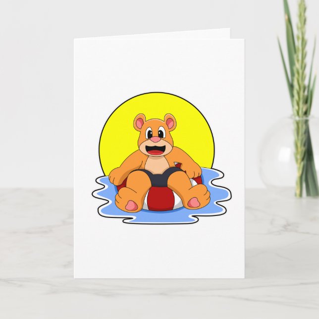 Carte Ours à la natation avec anneau de natation (Devant)