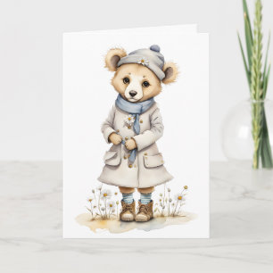 Carte Ours adorable en manteau chapeau écharpe bottes ma