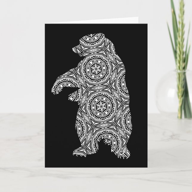 Carte Ours animal blanc noir Art géométrique (Devant)