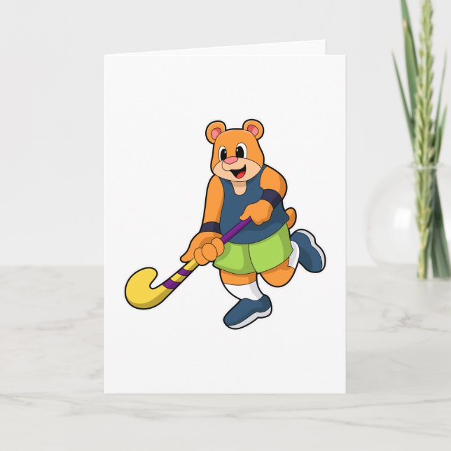 Carte Ours au hockey avec batte de hockey (Devant)