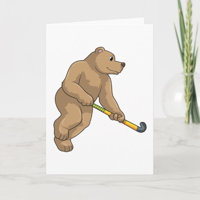 Carte Ours au hockey avec une batte de hockey (Devant)