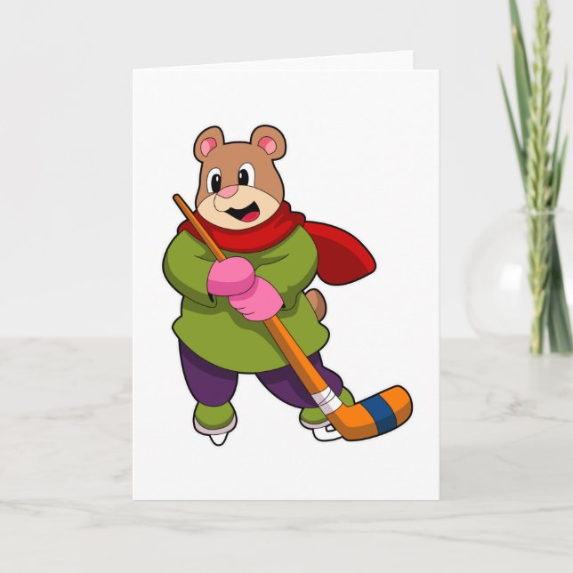 Carte Ours au hockey sur glace avec Bâton de hockey sur  (Devant)