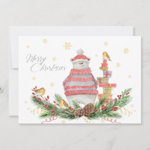 Carte Ours blanc Whimsical avec des verts de vacances et