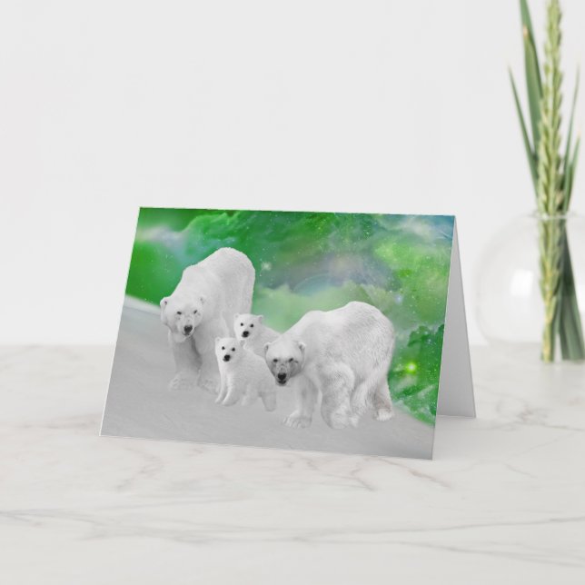 Carte Ours blancs, petits animaux et lumières du nord (Devant)