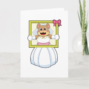 Carte Ours comme mariée avec robe Mariage et cadre photo