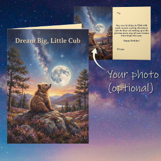 Carte Ours Cub Lune Nuit Forestière Anniversaire