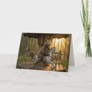 Carte Ours d'anniversaire chevauchant un carrousel