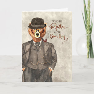 Carte Ours d'anniversaire du parrain en costume Aquarell
