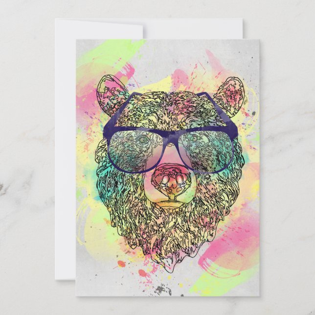 Carte Ours d'aquarelle cool avec lunettes design (Devant)