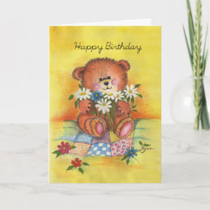 Carte Ours de joyeux anniversaire avec des marguerites
