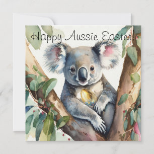 Carte Ours de Koala tenant un oeuf de Pâques d'or