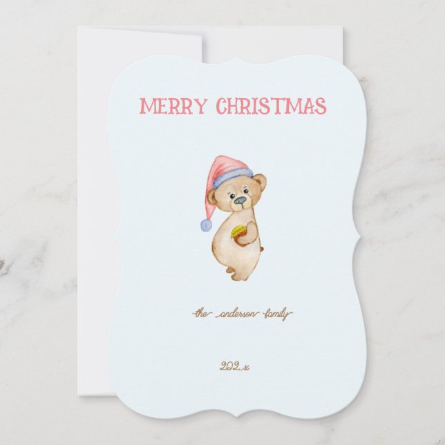 Carte Ours de Noël à l'aquarelle élégant (Devant)