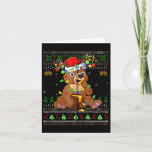 Carte Ours Doux moche Lumières Noël Ours de Chapeau de P