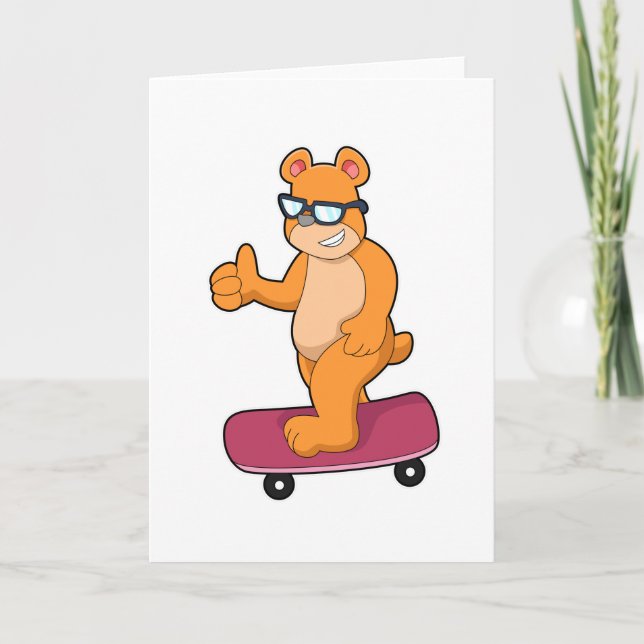 Carte Ours en patineur avec planche à roulettes (Devant)