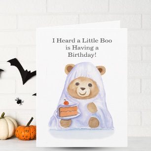 Carte Ours en peluche aquarelle avec gâteau d'Halloween