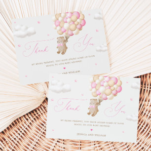 Carte Ours en peluche avec ballons roses Merci