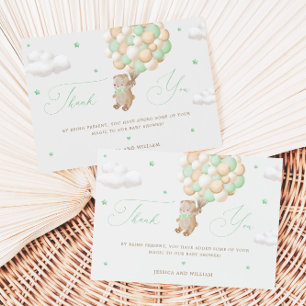 Carte Ours en peluche avec ballons verts Merci