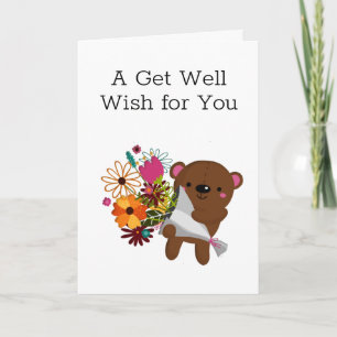 Carte Ours en peluche avec des fleurs se portent bien