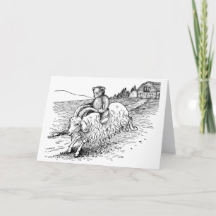 Carte Ours en peluche chevauchant une chèvre