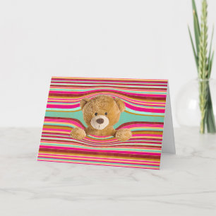Carte Ours en peluche d'anniversaire en bandes