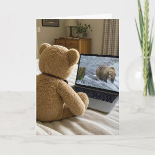 Carte Ours en peluche d'anniversaire regardant un grizzl