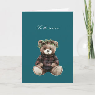 Carte Ours en peluche de Noël à carreaux
