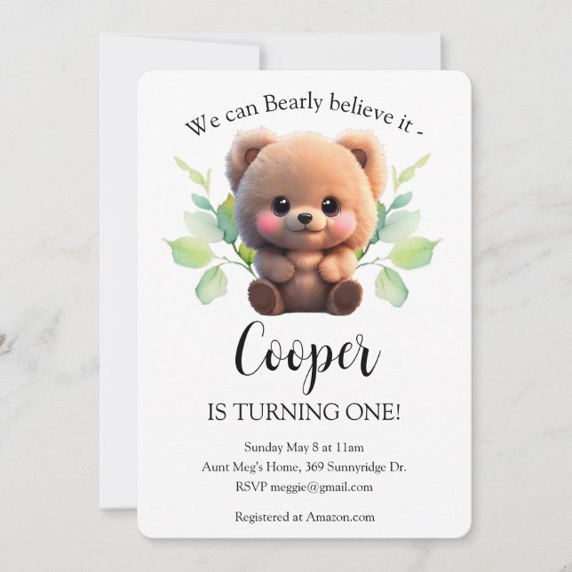 Carte Ours en peluche mignon boho 1er anniversaire (Devant)