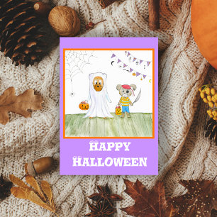 Carte Ours en peluche mignons aquarelle Joyeux Halloween