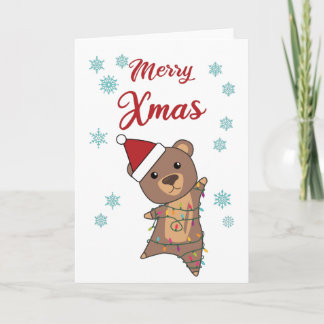 Carte Ours en peluche Noël Merry Xmas Enfants Hiver Neig