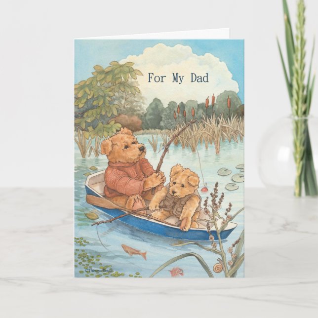 Carte Ours en peluche pêche Mignon Fête des Pères pour P (Devant)