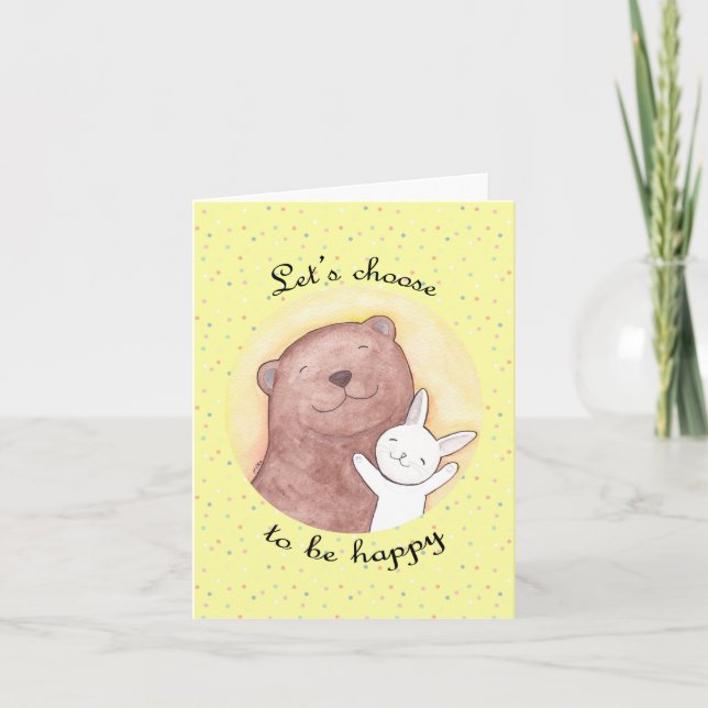 Carte Ours et lapin Inspirationnel Bonheur Positif (Devant)